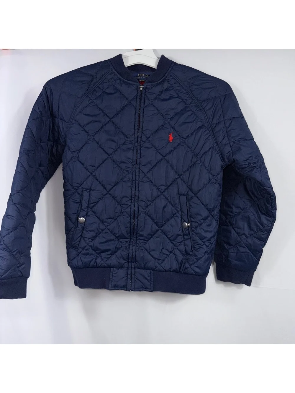 Polo Ralph Lauren Boys Quilted Bomber Jacket Navy Blue Size Medium (10-12)